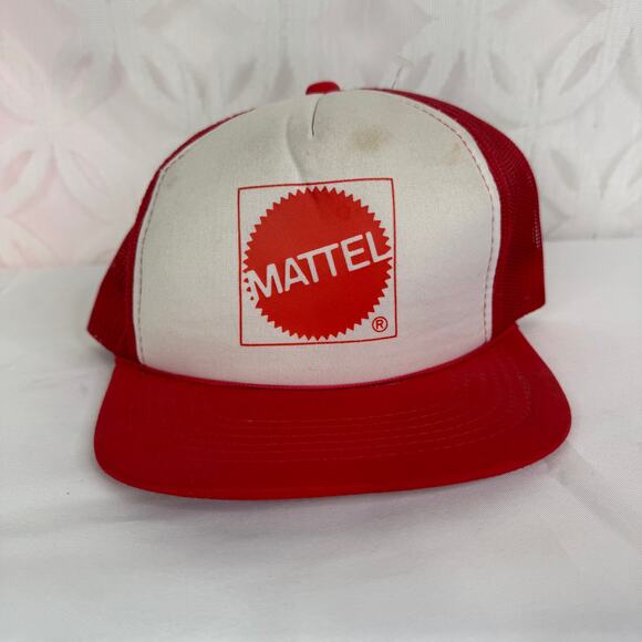 Vintage Mattel Logo 80s K Studio Pocket Cap Mesh Red Trucker Snapback Hat - Picture 4 of 12